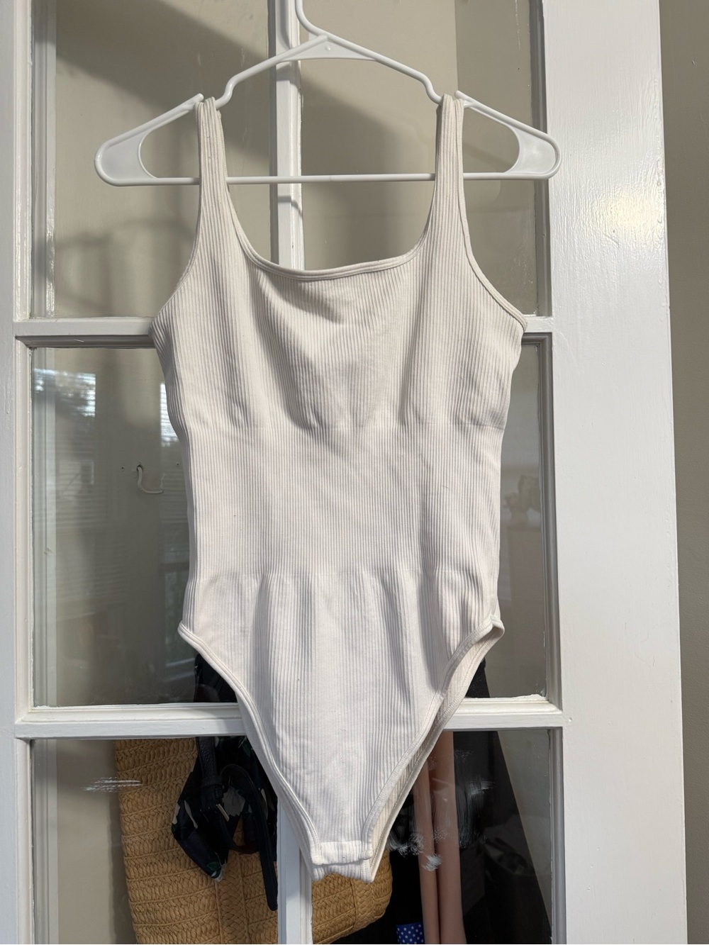 Ribbed White Scoop Neck Bodysuit